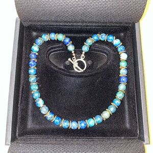 Azurite Beaded Toggle Necklace with gold spacers - Women Jewelry